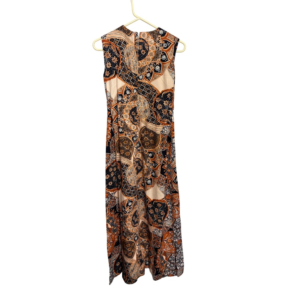 Paradise Hawaii Vintage Cotton Batik Maxi Dress Orange Brown Sleeveless Size 10 - Picture 4 of 8